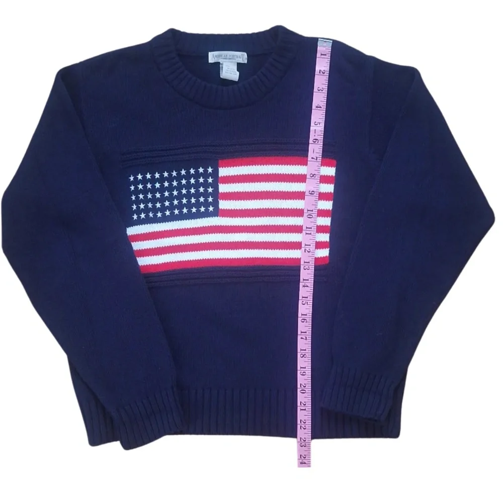 American Portrait USA Flag Retro Americana Knit Sweater Navy Blue Patriotic Sz M - Picture 4 of 8